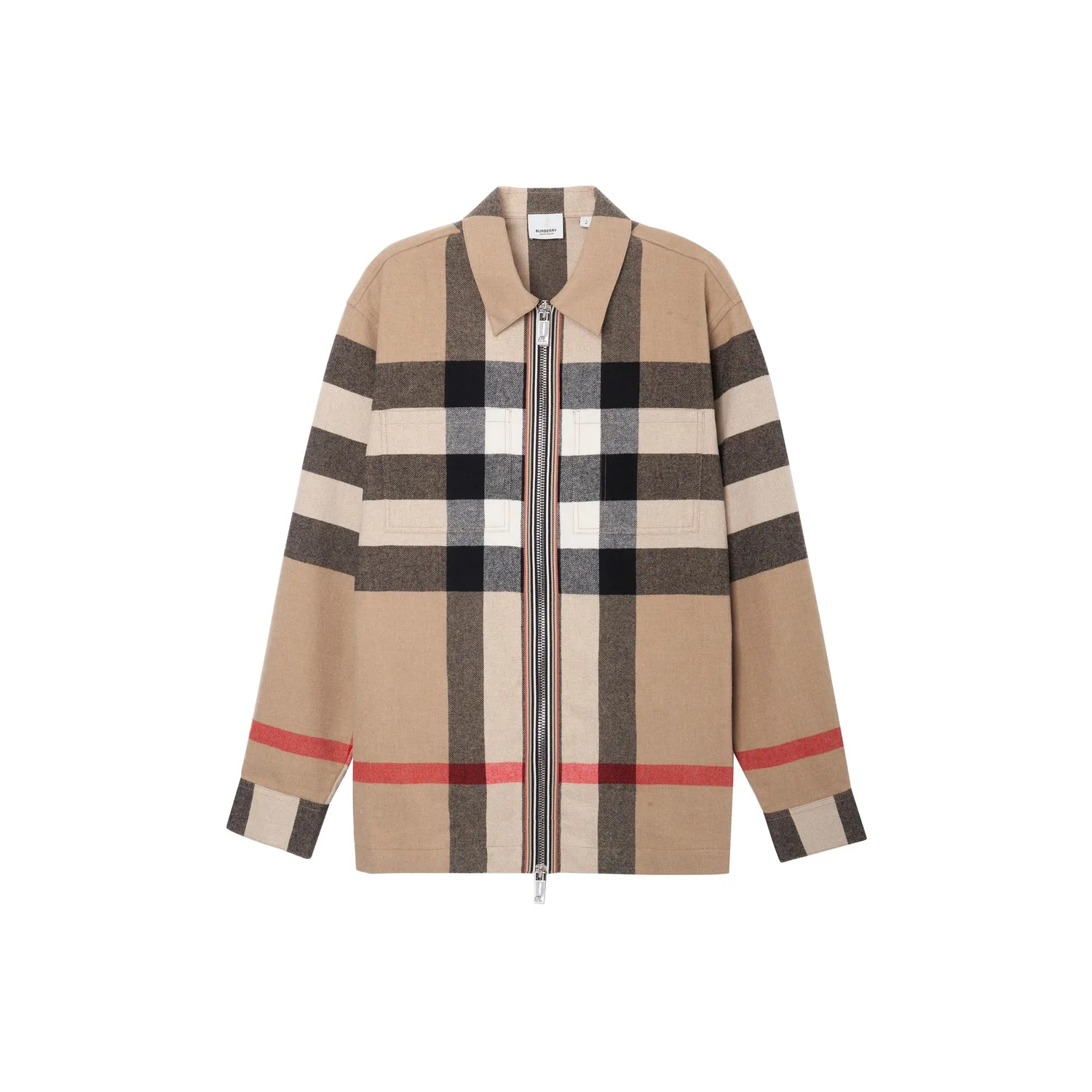 Рубашка Burberry шерстяная хлопковая на молнии, хаки