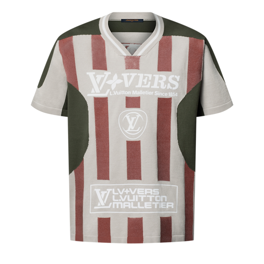 

Топ с коротким рукавом и V-образным вырезом в технике интарсия LOUIS VUITTON, мультиколор