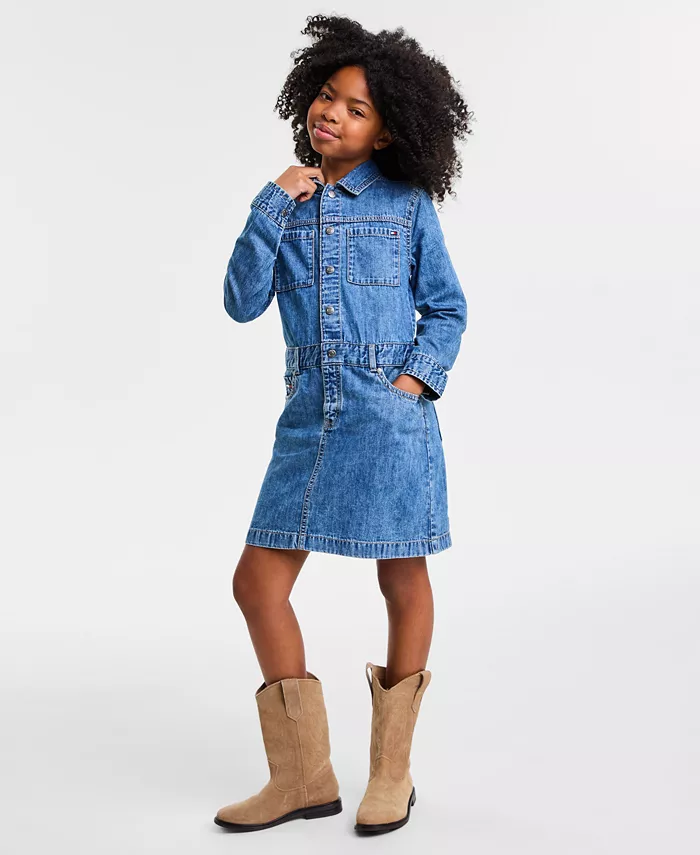 

Джинсовое платье-рубашка для девочек 7-16 лет из хлопка Tommy Hilfiger, синий