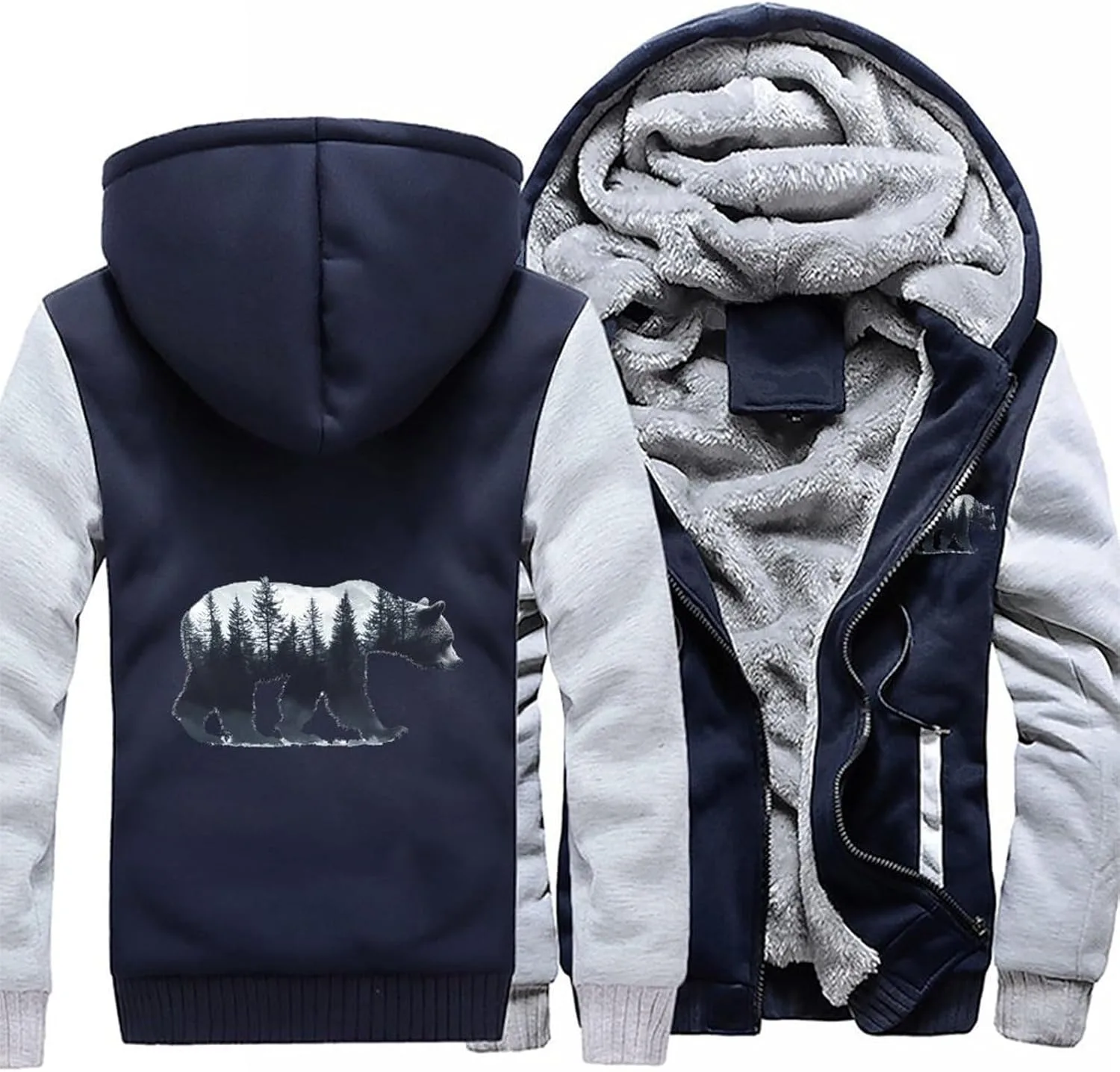 Толстовка Bear Forests Silhouette Warm мужская утепленная флисовая толстовка с капюшоном и карманами Generic, светло-серый — фото 3