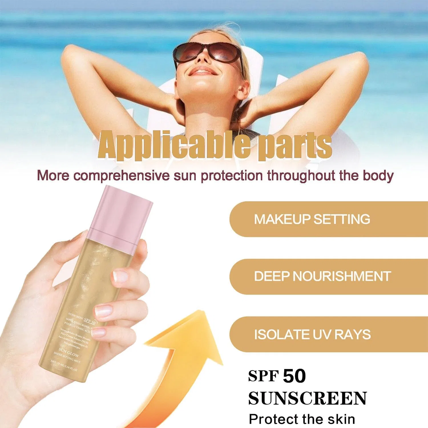 Спрей-вуаль для лица и тела с SPF 50 Icoyea Sunglaze Sheer Body Mist Sunscreen, 75 мл — фото 4