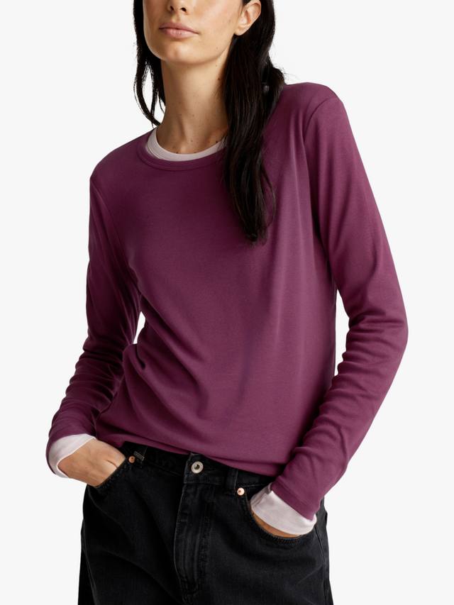 

Рибленый топ с длинными рукавами Benetton, Violet