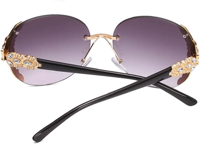 

Женские солнцезащитные очки без оправы, большие солнцезащитные очки со стразами, винтажные очки для женщин, очки с градиентным переходом цвета HDUBFY, Gold-grey