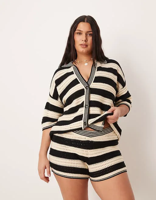 

Пляжная трикотажная пуговица в однотонную полоску с пуговицами через верх ASOS DESIGN Curve Sally