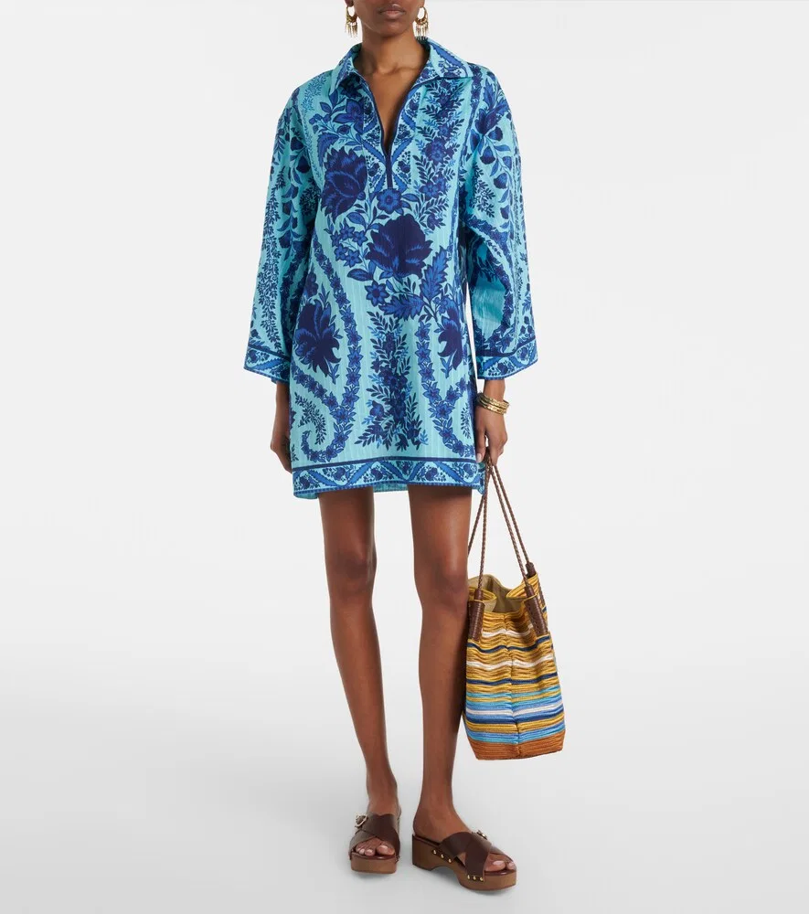 Свободное хлопковое мини-платье с узором «пейсли» Etro, синий — фото 2