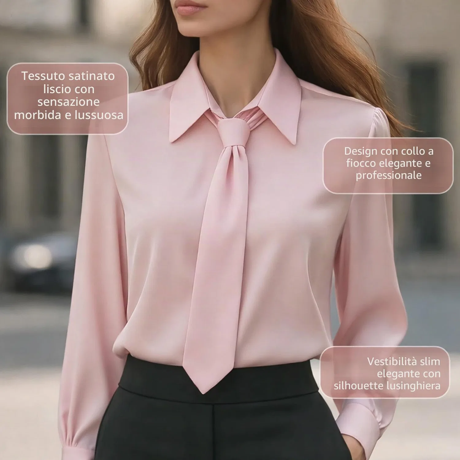 Женская блузка с длинным рукавом с завязками, Pink — фото 4
