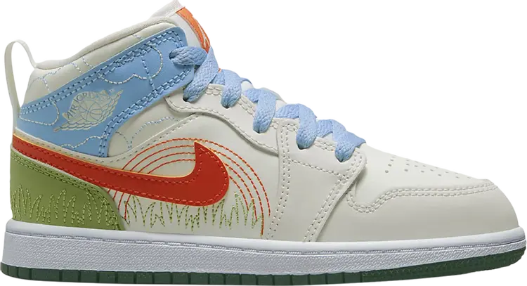 

Кроссовки Air Jordan 1 Mid SE PS Stitch, кремовый, Бежевый;серый, Кроссовки Air Jordan 1 Mid SE PS Stitch, кремовый