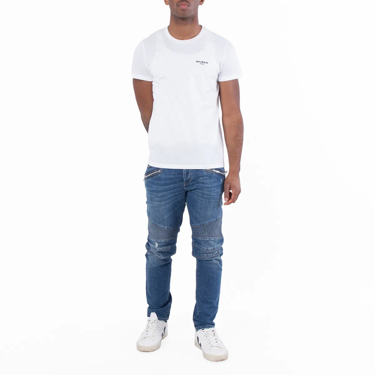 Футболка с принтом Flock Logo Print T Shirt Balmain, White/Black — фото 4