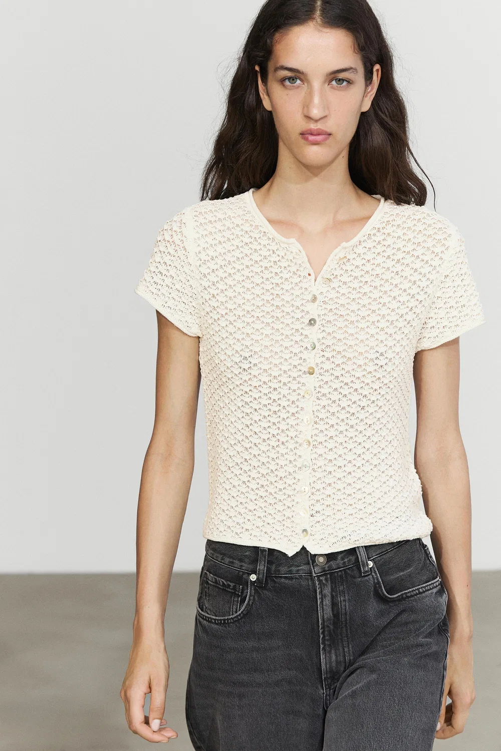 Кардиган Massimo Dutti Crochet Knit, кремовый