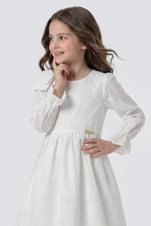 Детское платье для девочек с длинным рукавом Zaziko Kids, White — фото 3