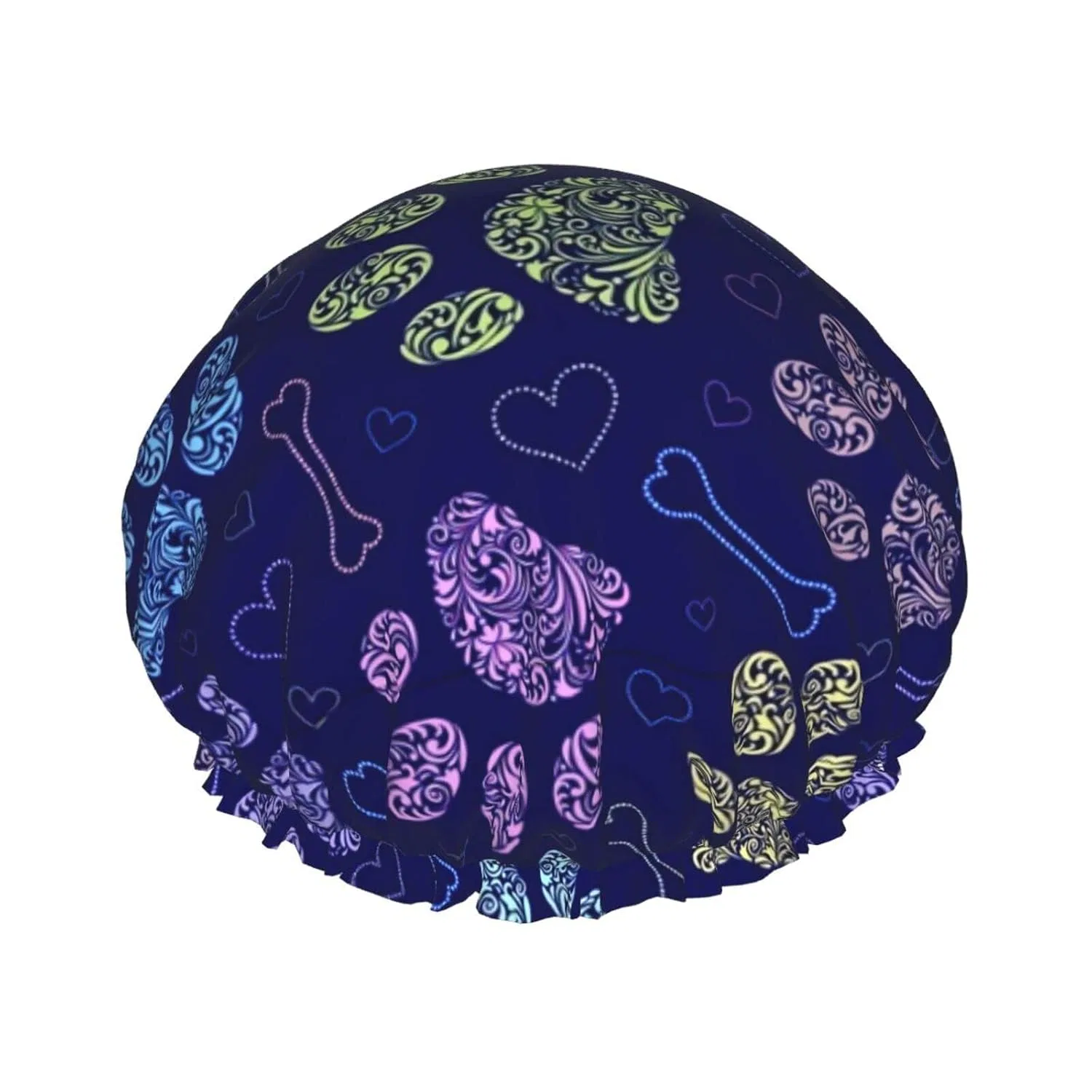 Шапочка для душа с принтом Flower Animal Paw Print, Oudrspo, двойная водонепроницаемость