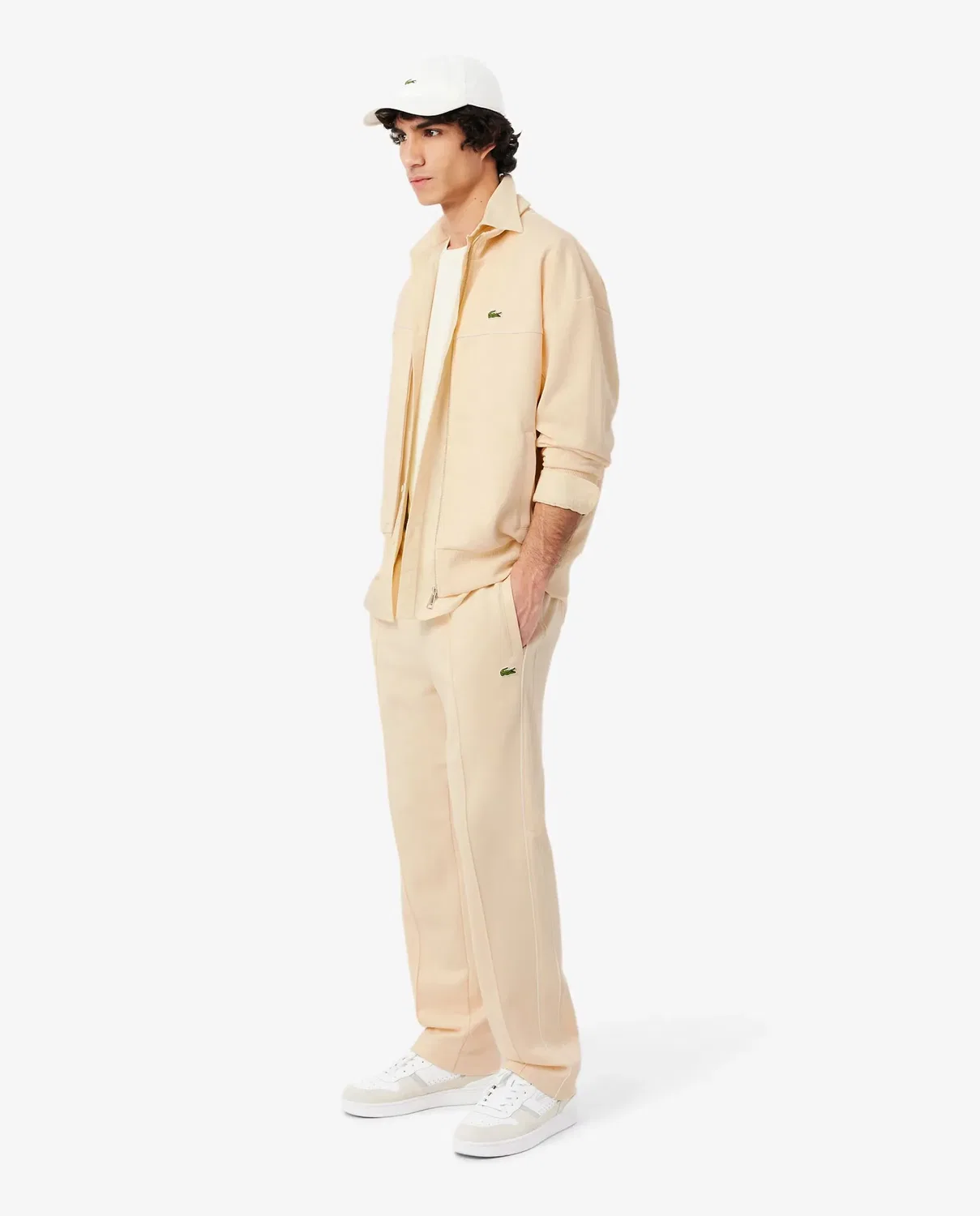 Мужская кофта на молнии с контрастной отделкой Lacoste, Beige — фото 4
