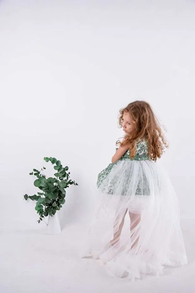 Детское платье для девочек кружевное Melek Golden, Green — фото 3