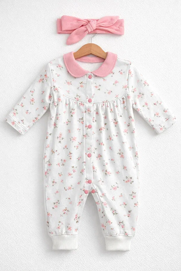 Детский комбинезон для девочек хлопковый с принтом Basics Baby Corner, Pink