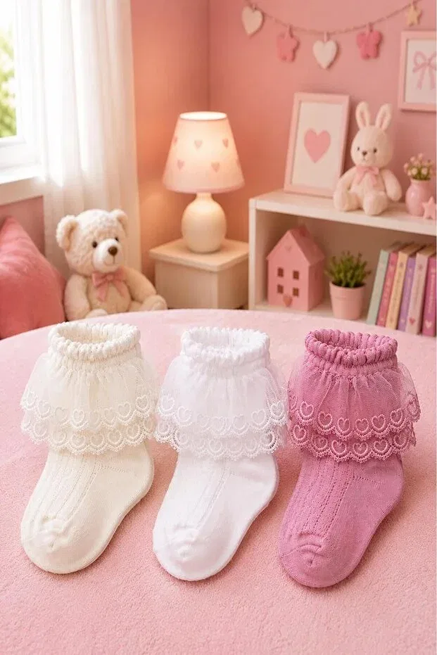Детские носки хлопковые Organik cotton premium 3-piece baby pleated socks Lakoren, Multicolor