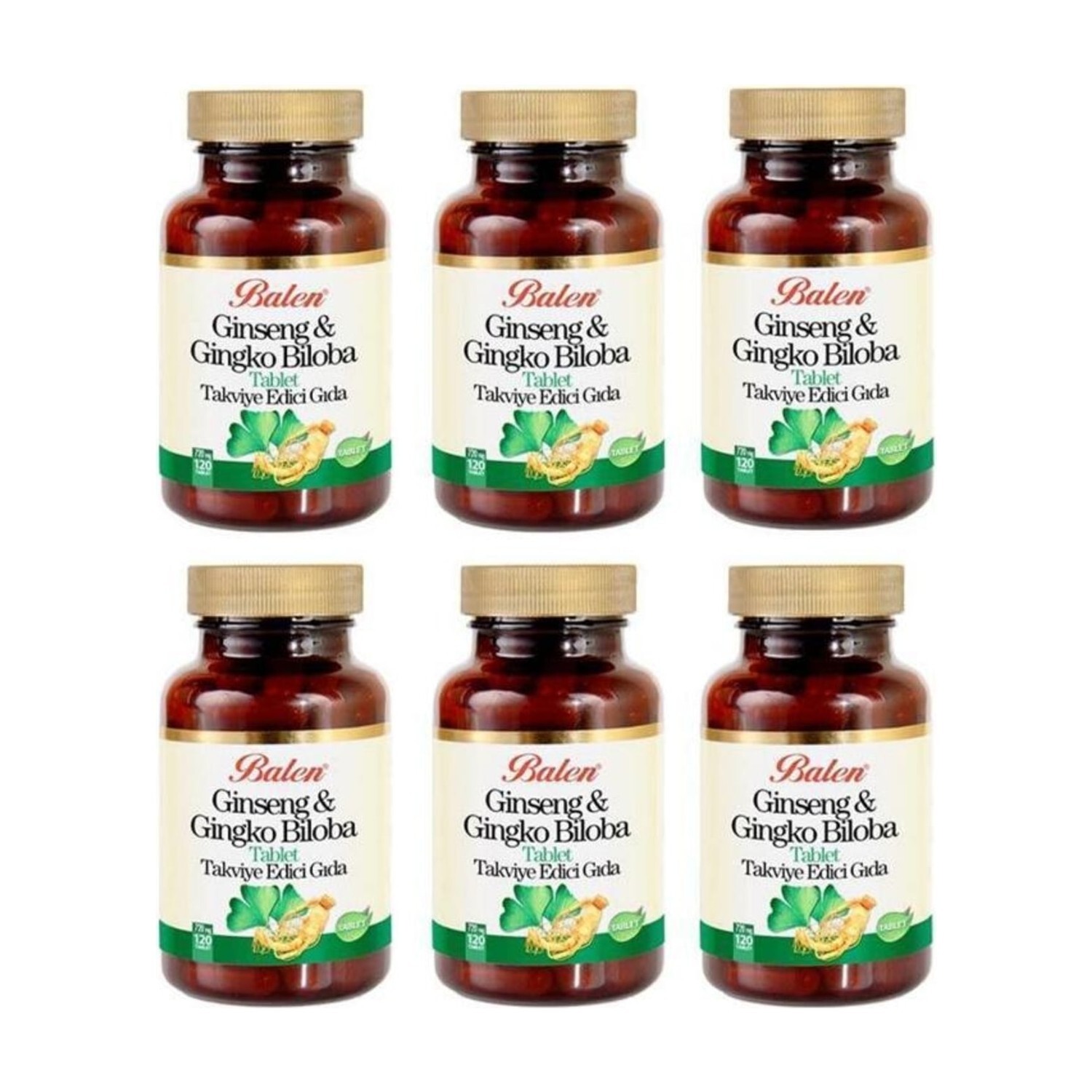 

Активная добавка Balen Ginseng & Ginkgo Biloba, 120 капсул, 720 мг, 6 штуки