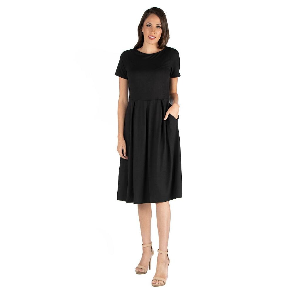 

Женское платье миди с короткими рукавами и карманами 24seven Comfort Apparel 24Seven Comfort Apparel, черный