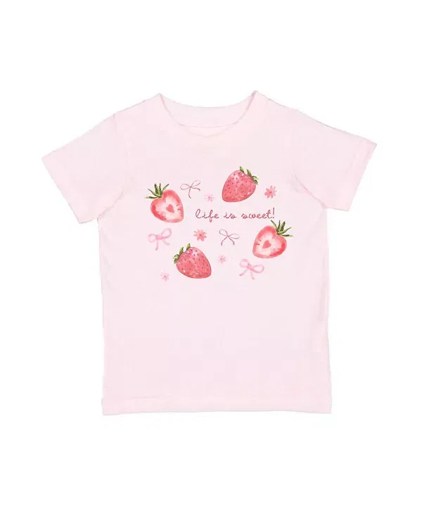 Детская футболка для девочек с принтом Life is Sweet Strawberry Sweet Wink, Ballet Pink