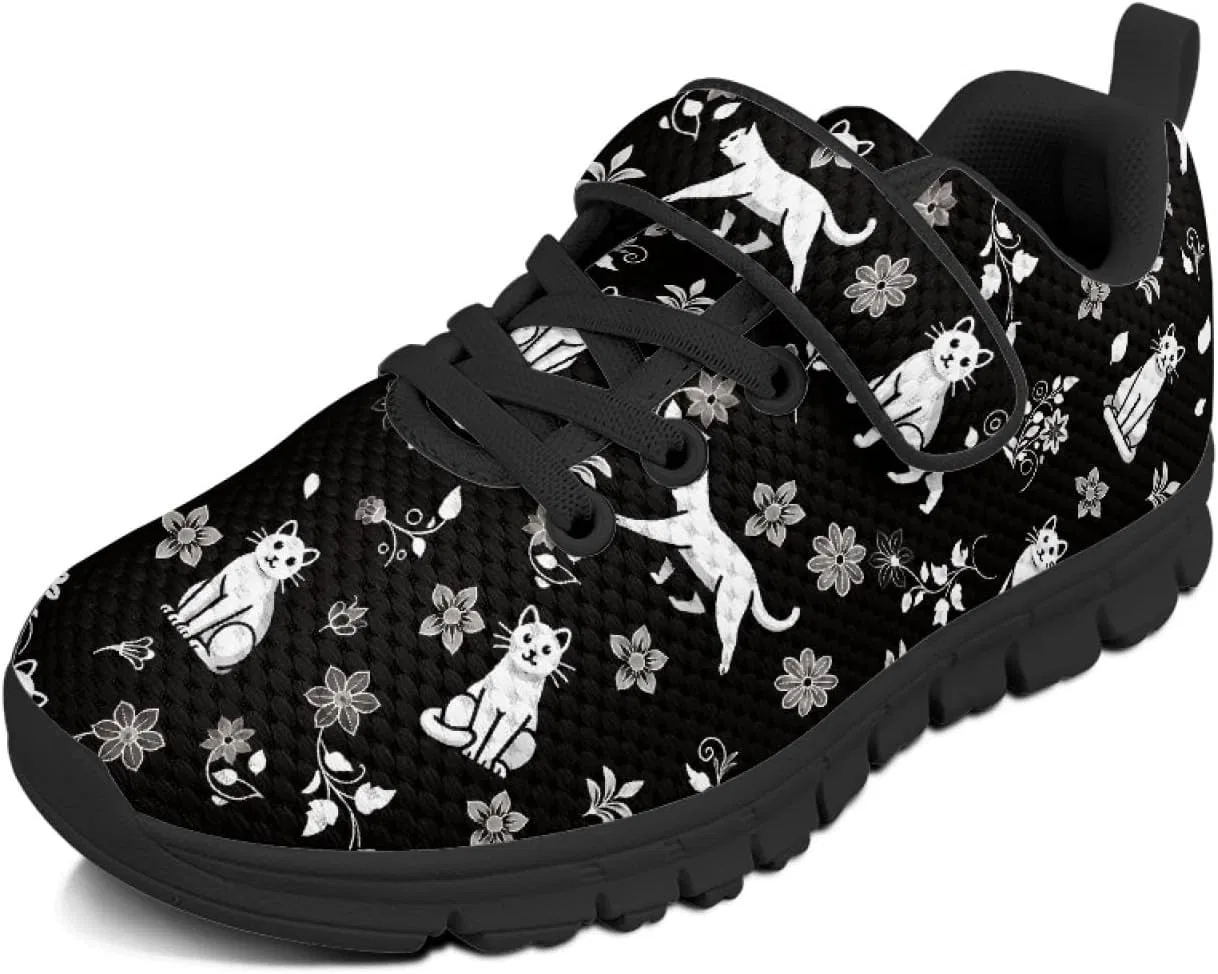 Детские кроссовки для девочек с принтом Dajingkj, Cat And Flower Black