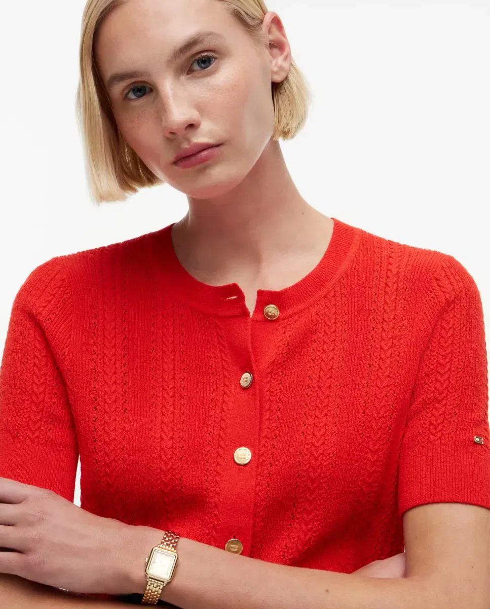 Женский кардиган из хлопка с кружевным узором Tommy Hilfiger, Красный — фото 3