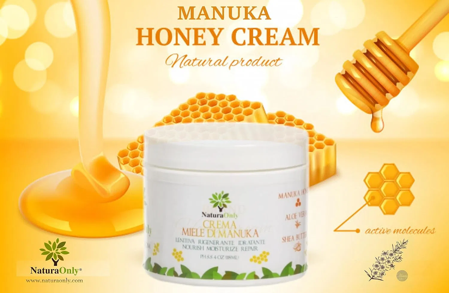 Крем Manuka Honey UMF 12+, Aloe Vera + Shea Butter + Coconut Oil, 150 мл Natura Only — фото 3