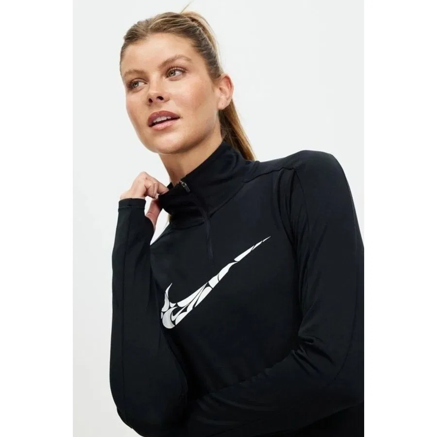 Женский свитшот с четверть-молнией Dri Fit Big Swoosh Nike, Черный