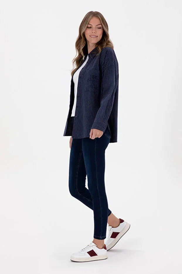Женская рубашка с длинным рукавом в полоску U.S. Polo Assn., Navy Blue — фото 4