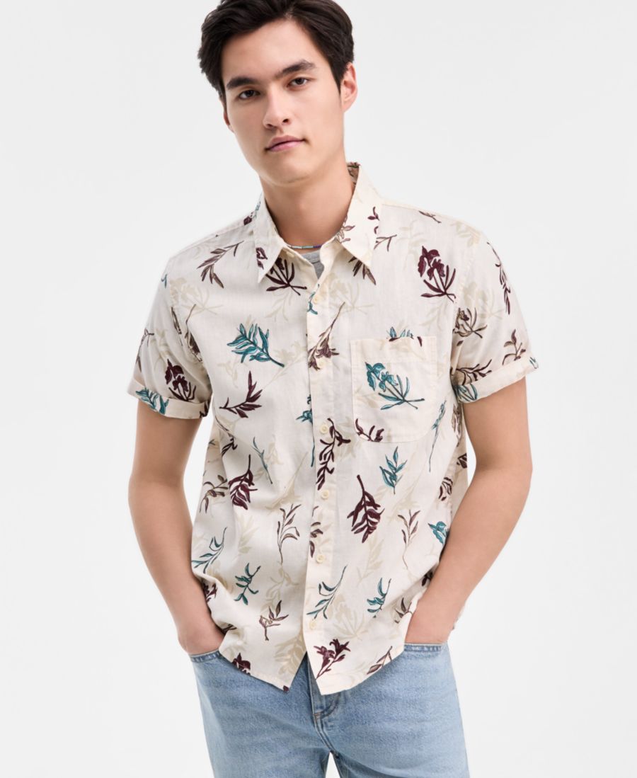 

Мужская рубашка с коротким рукавом и пуговицами Orion Leaf Sun + Stone, Vintage White