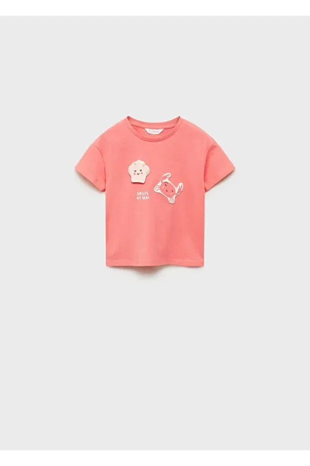 Детское для девочек футболка с тиснением Mango Baby, Coral Red