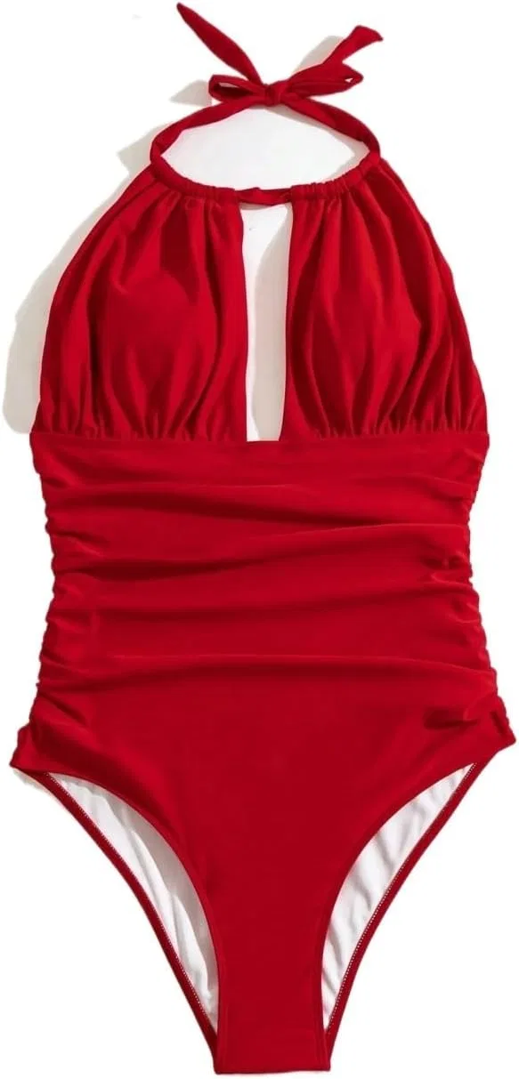 Женский цельнокроеный слитный купальник с завязками на шее High Stretch, Red