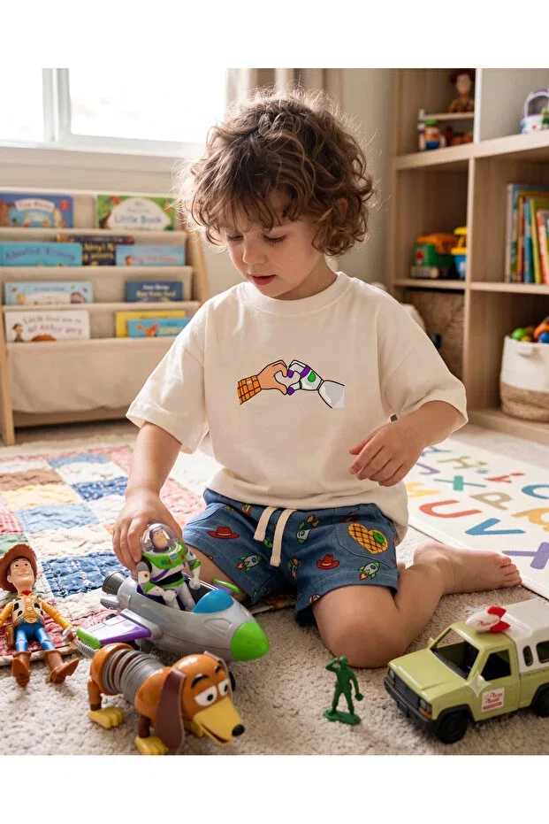 Детская футболка оверсайз с принтом Cowboy and Space Themed Print Babytex, Ecru — фото 4