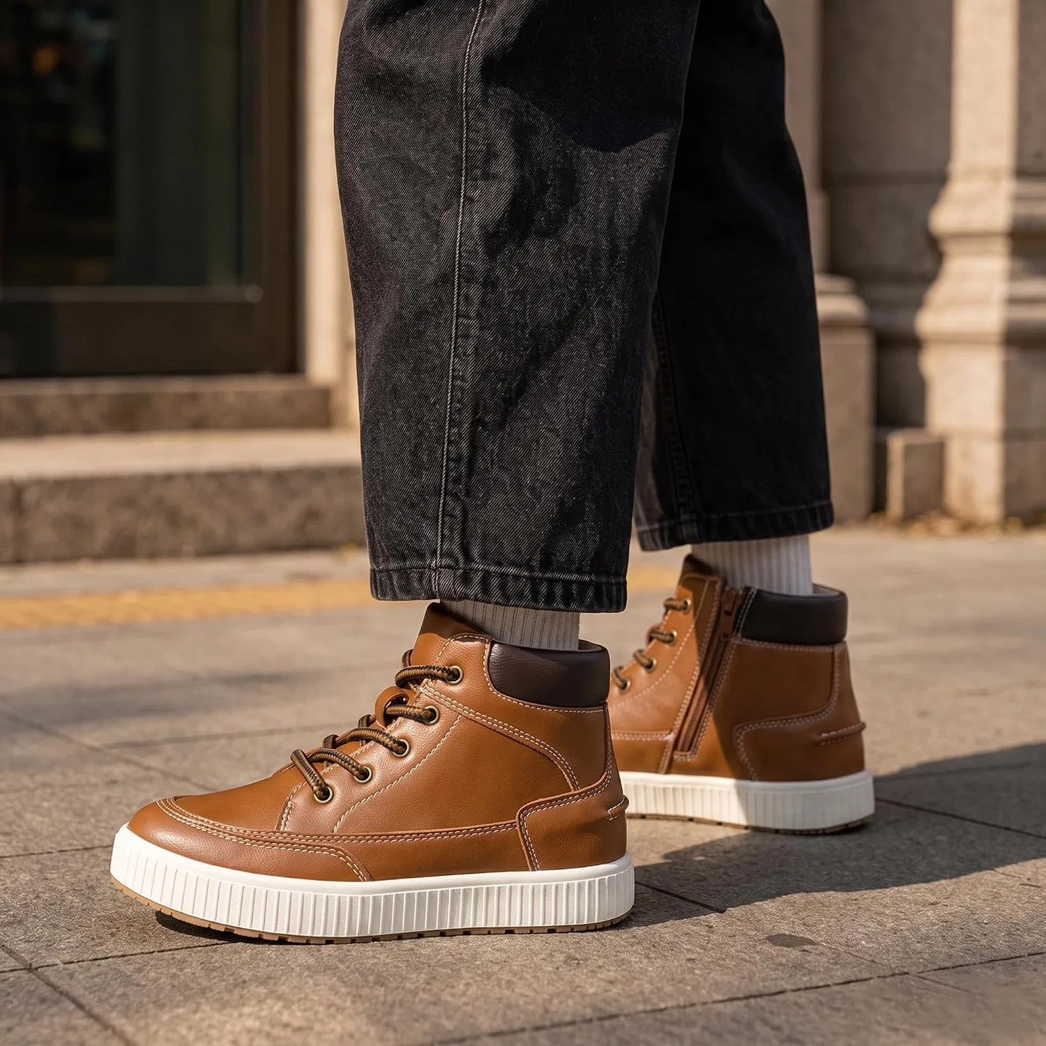 Детские ботинки с высоким берцем и боковой молнией для мальчиков shoeslocker, Brown — фото 3