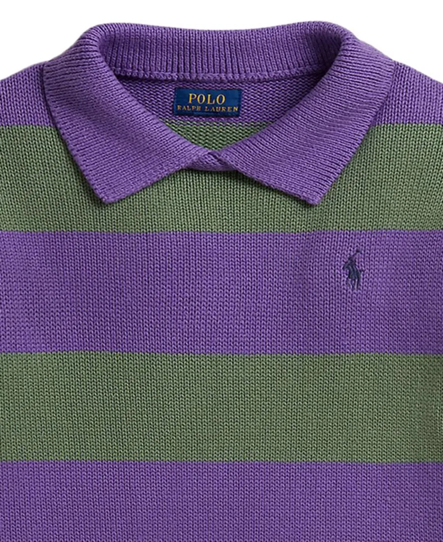 Детский свитер-поло с длинным рукавом и полосатой отделкой Polo Ralph Lauren, Purple Lilac Multi — фото 3