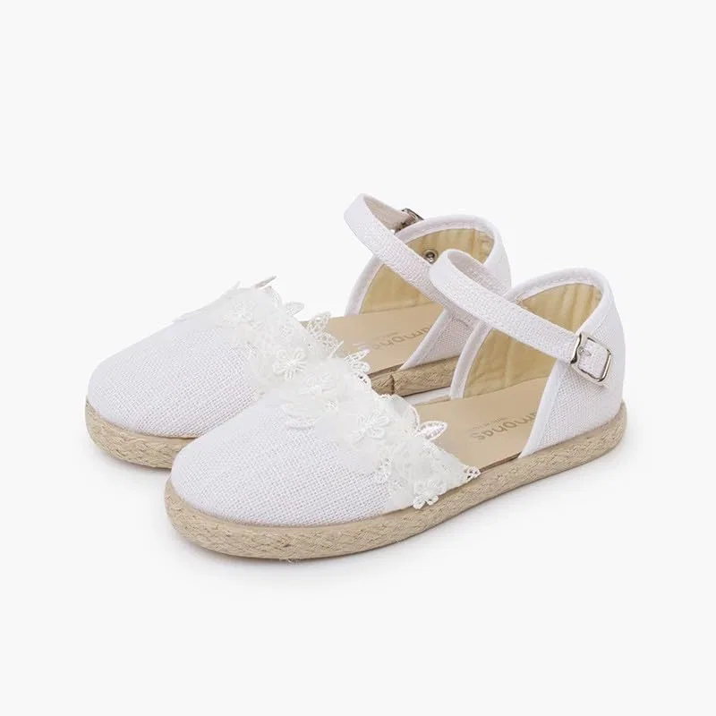 Детские эспадрильи для девочек с кружевом Espadrilles Lace Ceremony Pisamonas, White — фото 4