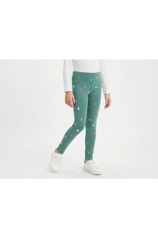 Детские леггинсы для девочек с принтом Colorful Raindrop Patterned Alvim Kids, Green