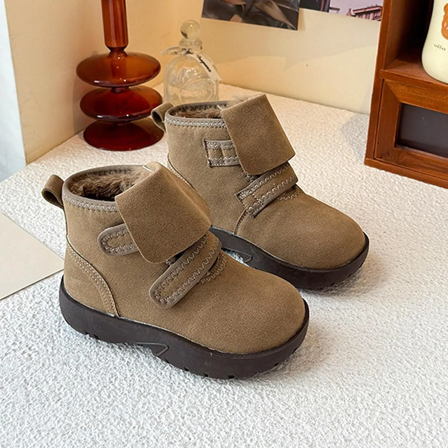 Детские зимние сапоги для девочек на липучке с мехом Zzalalana, Khaki — фото 4