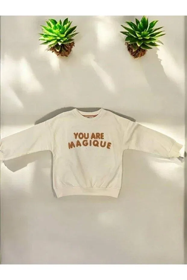 Детские свитшот для девочек с вышивкой you are magique Zekids, Ecru — фото 3