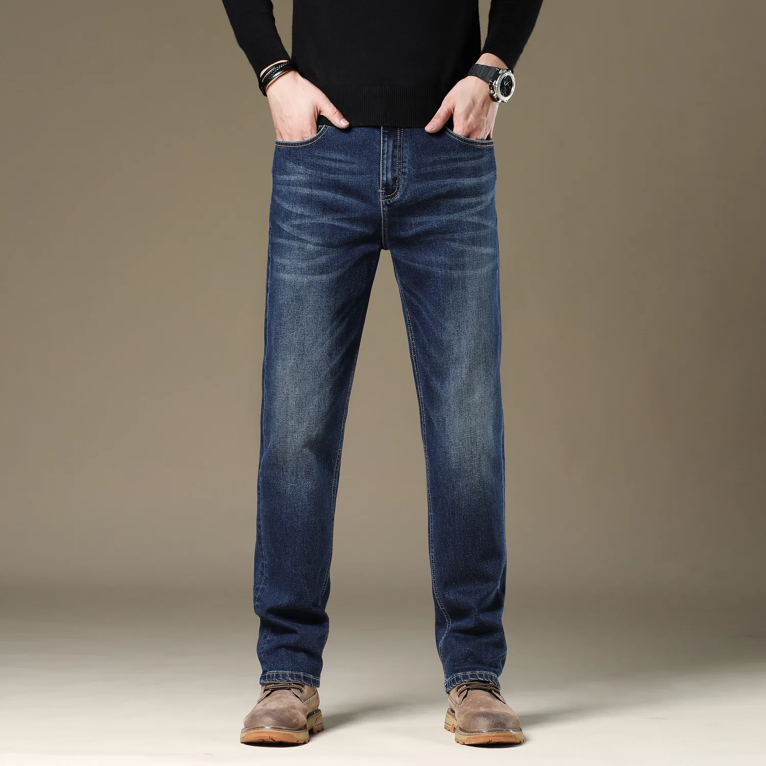 Детские джинсы прямого кроя с потертостями Red Bean, Denim Blue — фото 4
