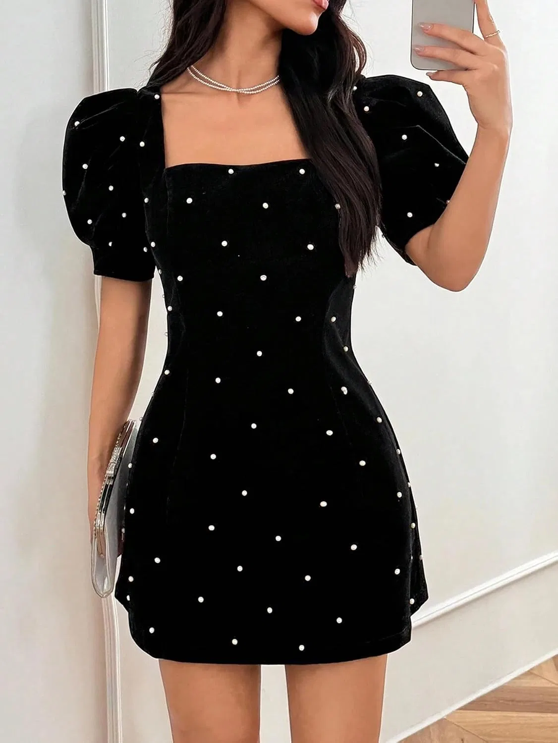 Женское летнее платье с пышными рукавами мини, Black — фото 2