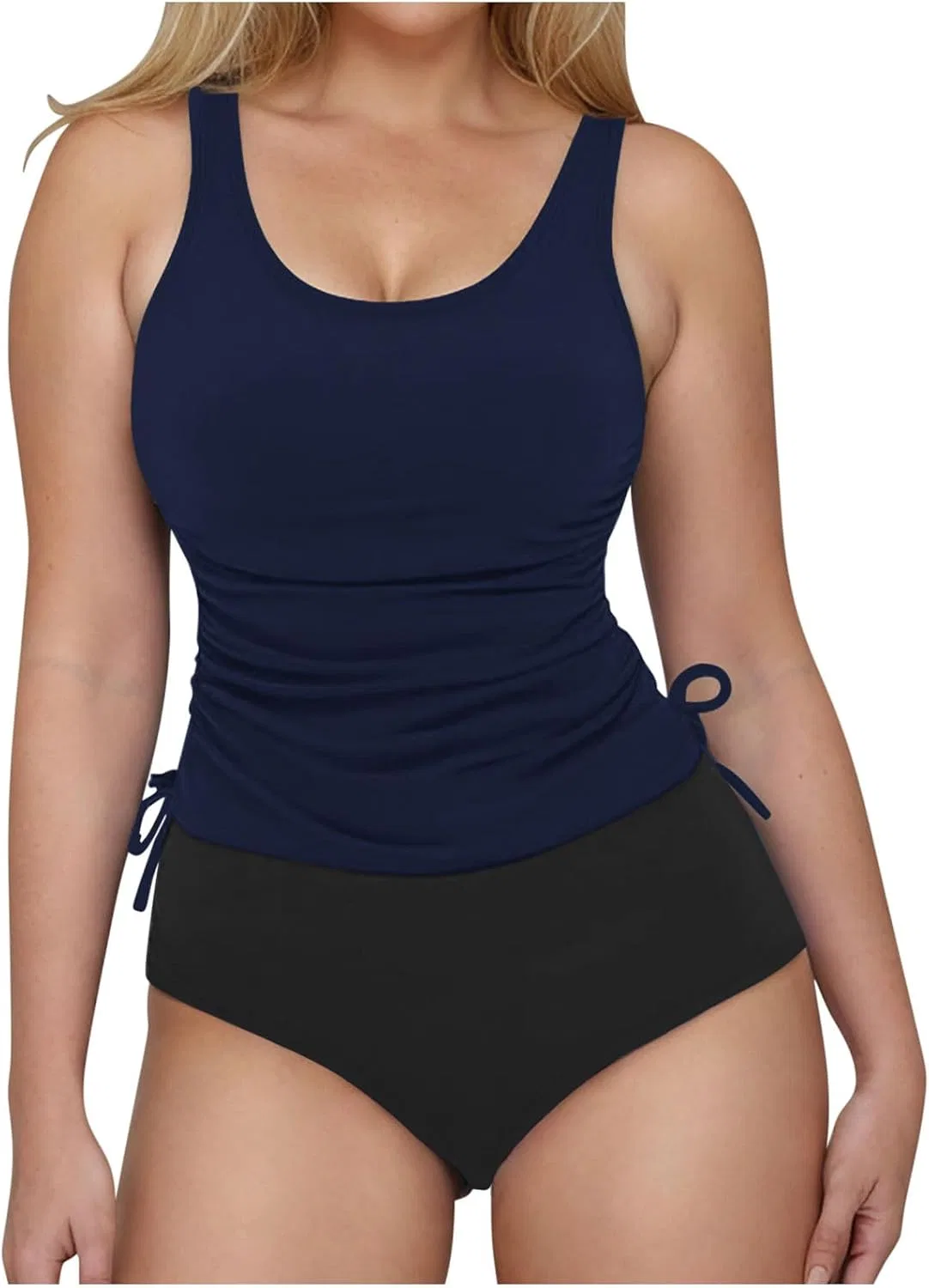 Женский танкини-комплект с драпировкой, Two Piece Tankini Bathing Suit, Navy