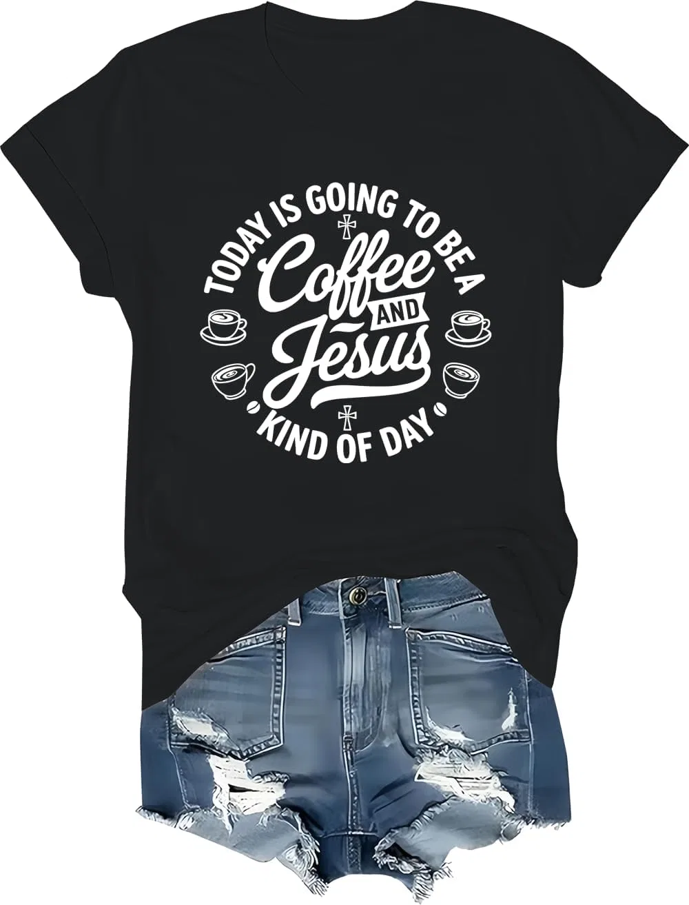 Женская футболка оверсайз с принтом Coffee and Jesus, Black