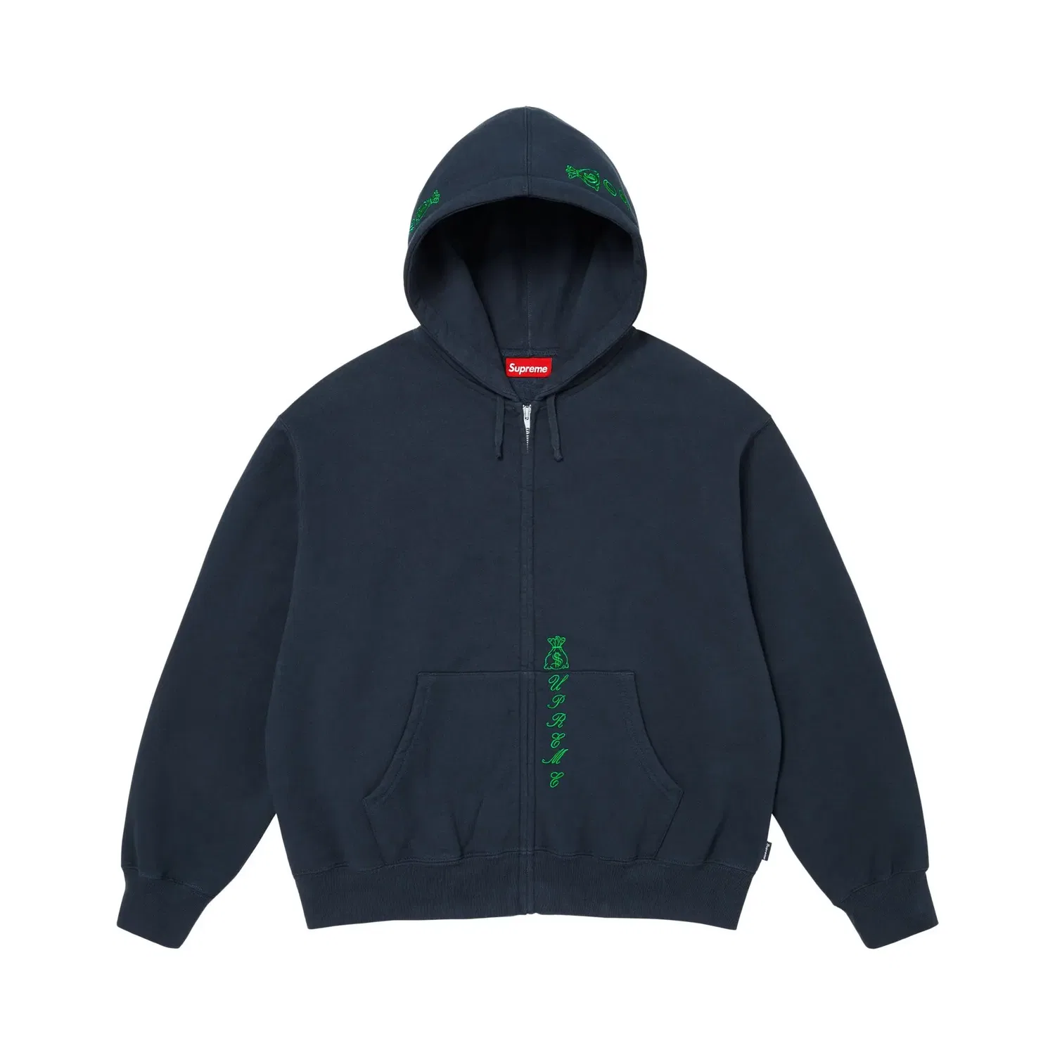 Свитшот на молнии с капюшоном с принтом Supreme, Navy