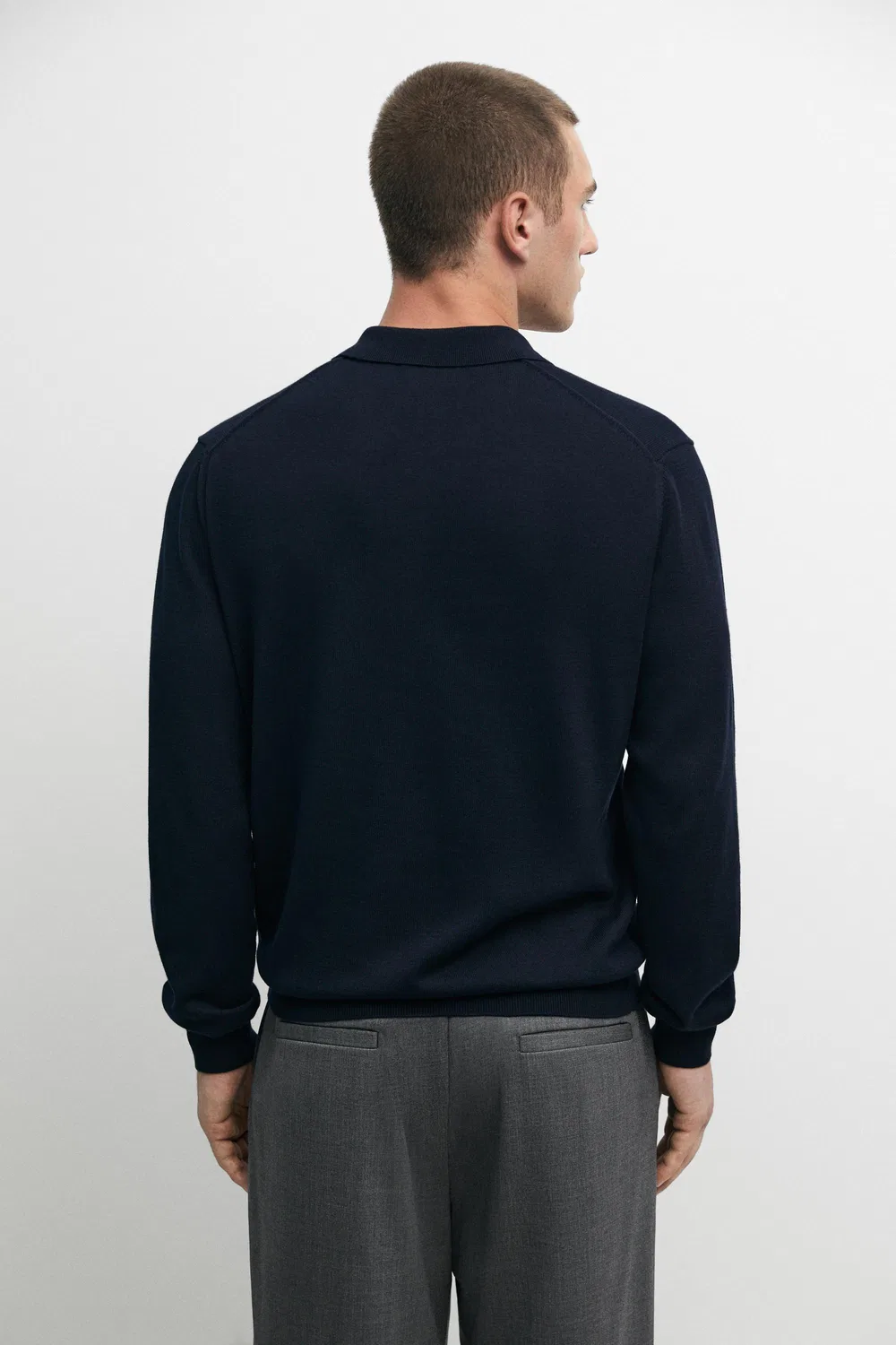 Свитер-поло Massimo Dutti 100% Cotton Knit, темно-синий — фото 4