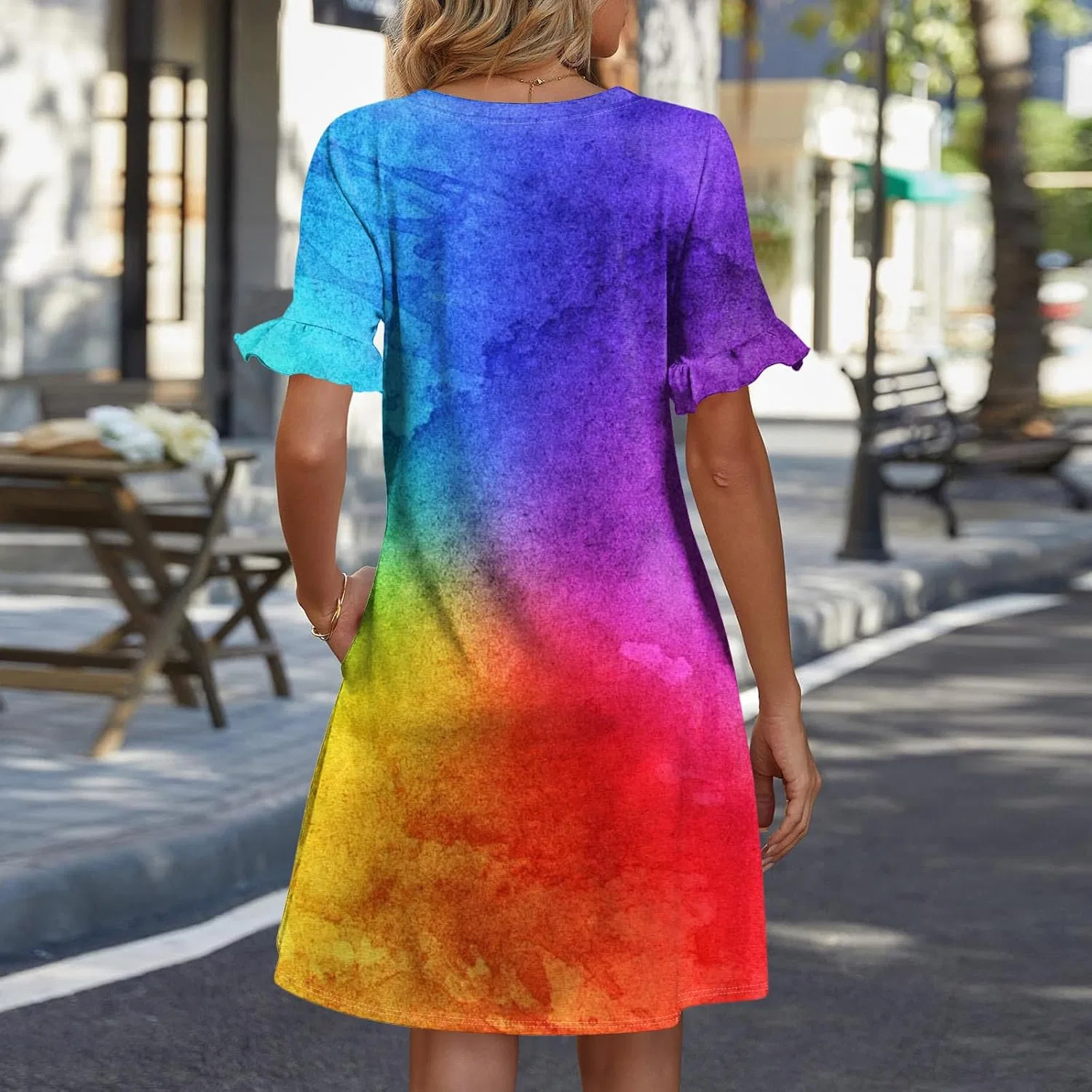 Женское летнее платье А-силуэта с воланами V-Neck, Short Sleeve, Floral, 2-multicolor — фото 3