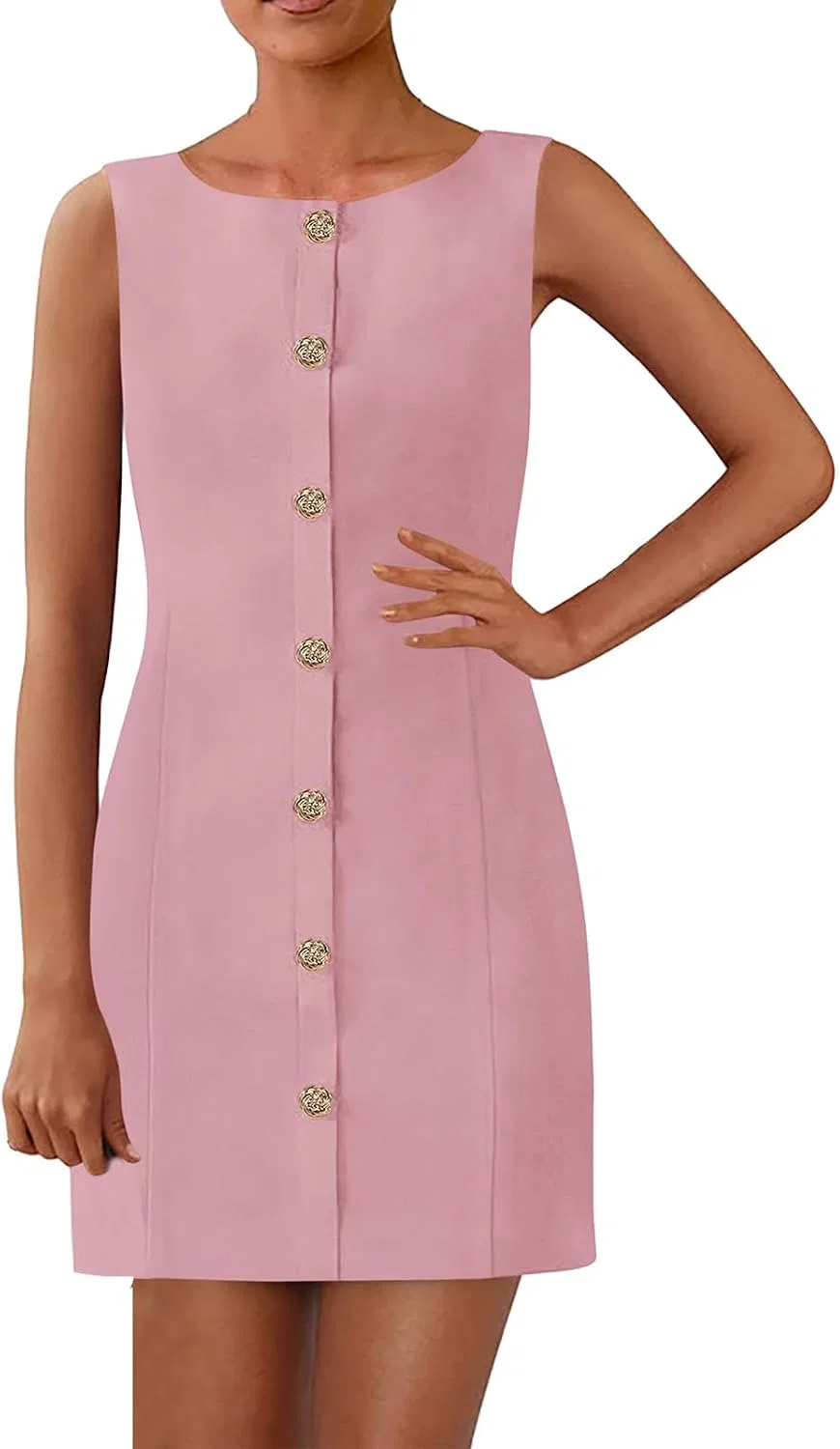 Женское летнее платье-рубашка мини офисное Sleeveless Button Down T Shirt Dress, Pink