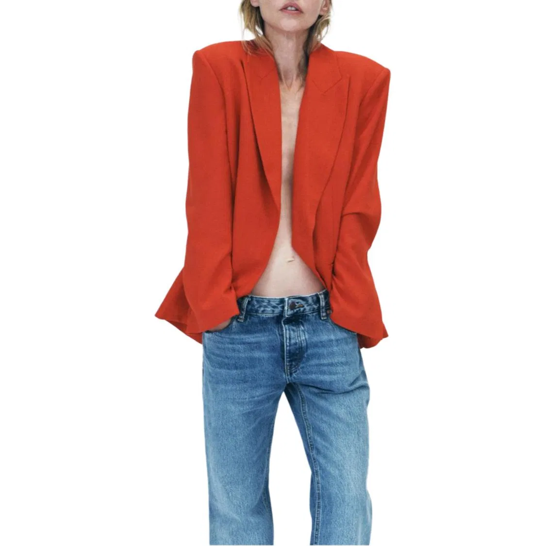 Женский деловой костюм с пиджаком и брюками ZARA, Тыквенный — фото 4