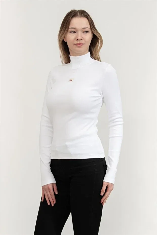 Женская облегающая футболка с длинным рукавом с принтом Calvin Klein, Brilliant White — фото 2
