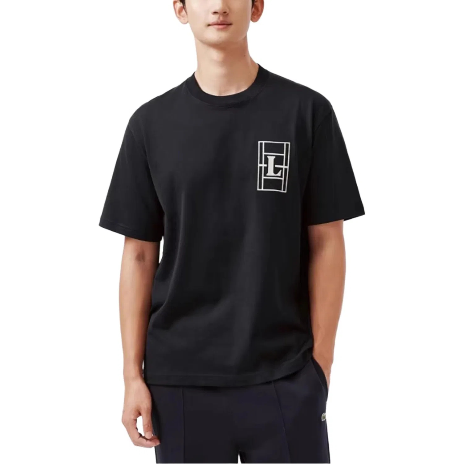 Футболка мужская Lacoste Круглый вырез, Хлопок, черный