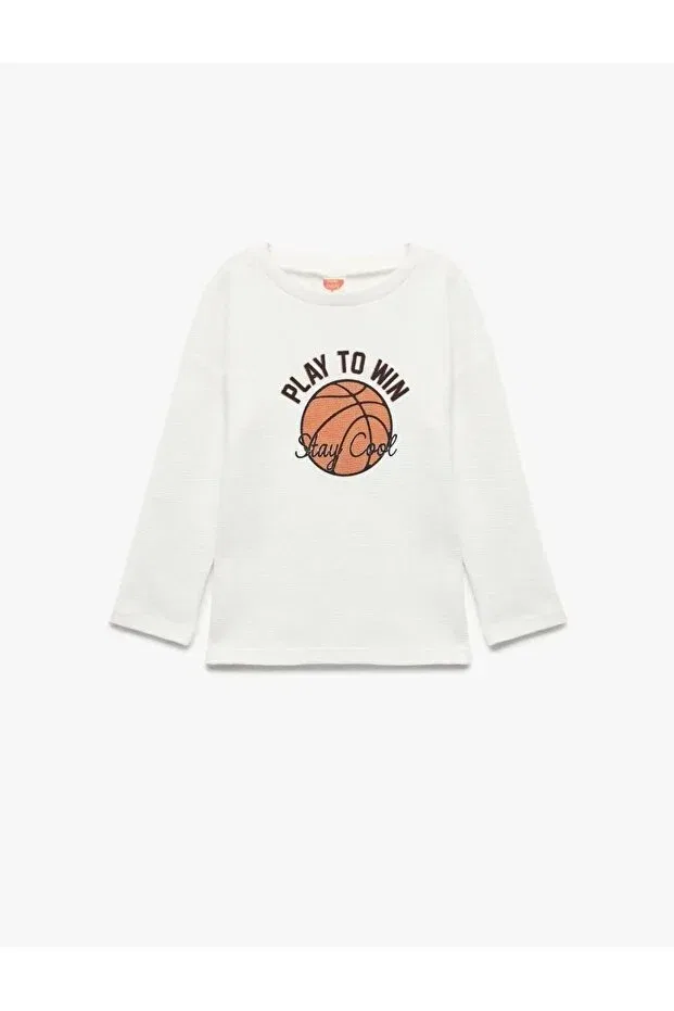Детская футболка с длинным рукавом Basketball Printed Koton, White