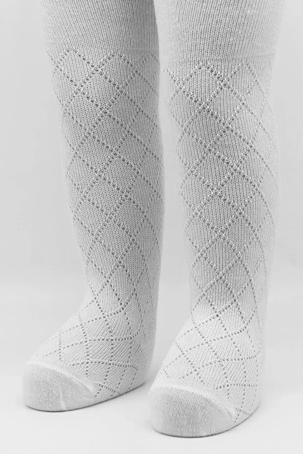 Детские колготки для девочек с принтом Organic baby girl kids soft plaid embossed pattern combed cotton pantyhose Bistyle, White — фото 4
